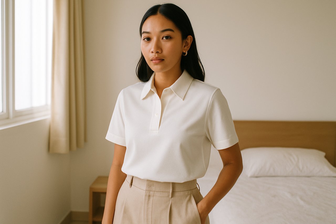 Polo shirt putih structured - ilustrasi 2
